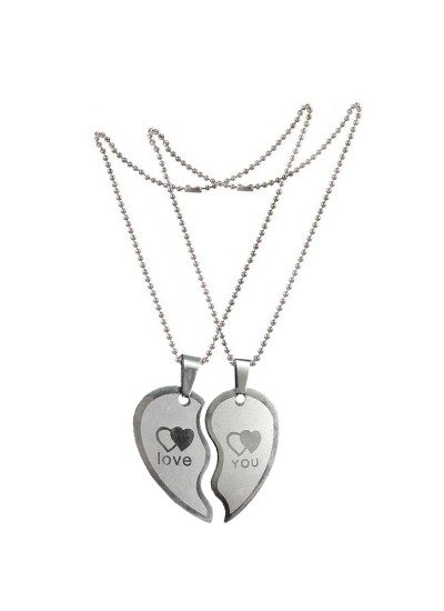 Two Pieces Couple Heart Shape Necklace by Menjewell 